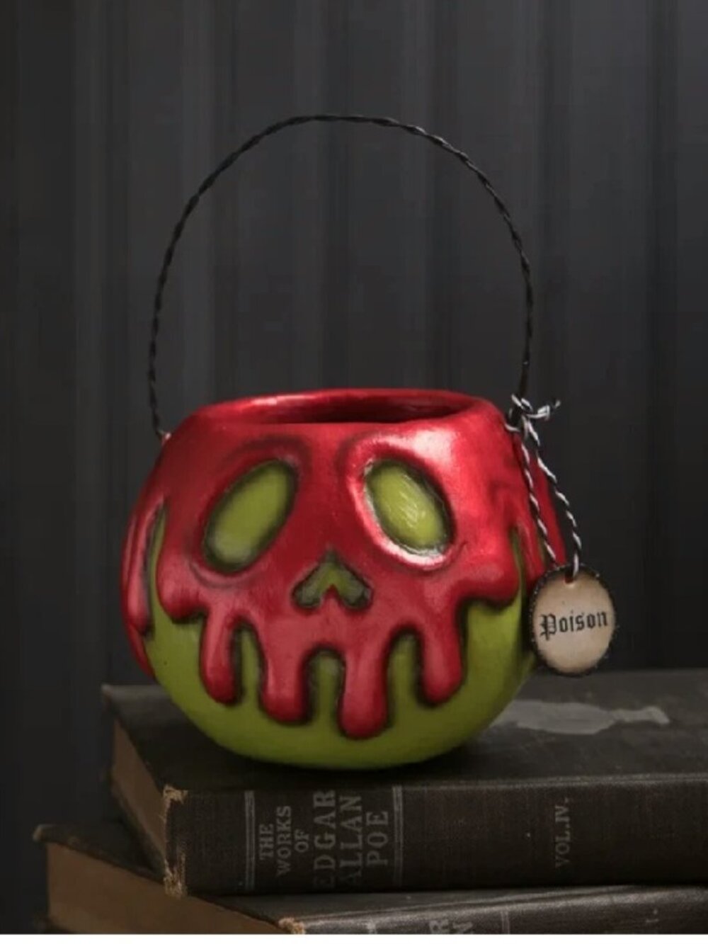 Bethany Lowe Halloween Small Green Apple bucket w/ Red Poison drip LA1393